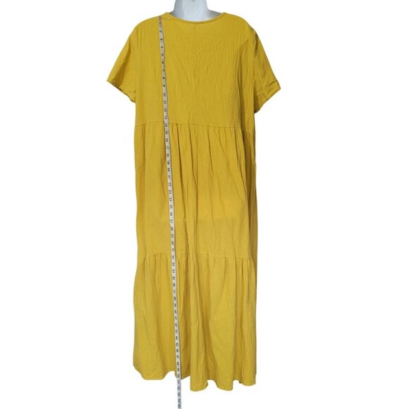 Yellow Cotton Boho Tiered Maxi Dress With V-Neck Short Sleeves 2XL - Picture 3 of 9